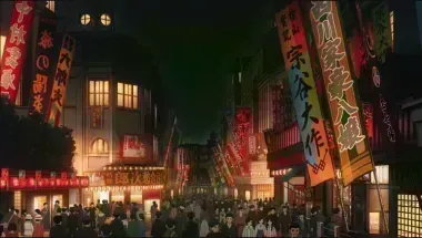 Asakusa de nuit dans l'animé Demon Slayer