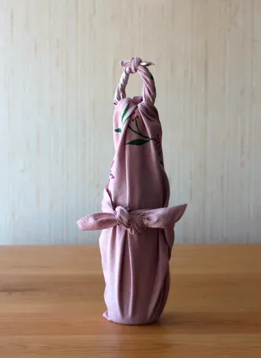 A bottle wrapped in a furoshiki