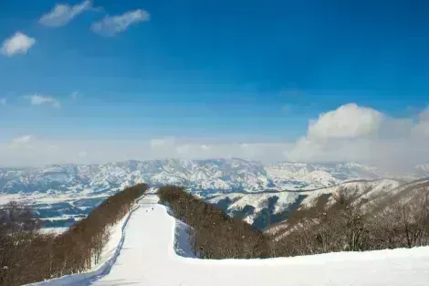 Ski slope in Nozawa Onsen ski resort, in the Japanese Alps