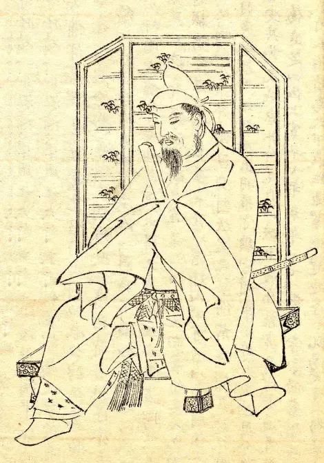 Le fonctionnaire SUGAWARA no Michizane dont l'exil et les catastrophes qui s'en suivirent furent à l'origine du Kitano Tenmangu à Kyoto.