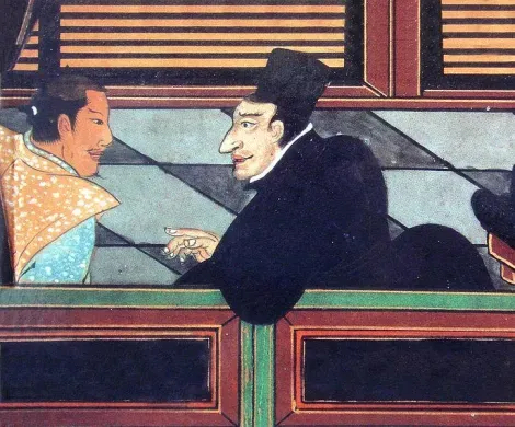 Un missionnaire chrétien et un samouraï (vers 1600).