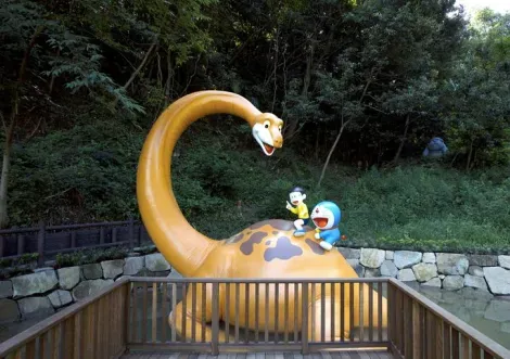 Outside the Doraemon museum, a children&#39;s garden customized to the effigy of local hero.