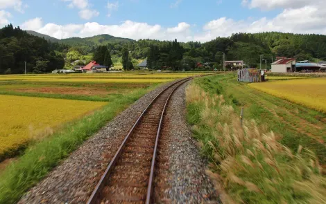 Superbe paysage vue du train Pokemon sur la ligne Ofunato
