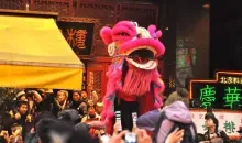 The traditional dragon parade to celebrate the new year.